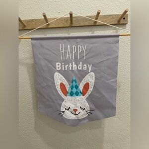 Gray Happy Birthday Bunny Wall Banner